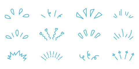 Hand drawn line art bursts with surprise rays and sparkles. Doodle hand drawn starburst icons shine bright. Playful handmade sketch with comic line art on isolated background , vector illustration.