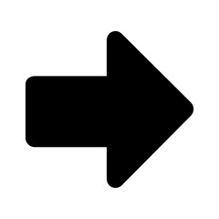 Bold Black Rounded Arrow Vector Icon, Modern Minimalist Directional Pointer for Next Step, Web Navigation, Process Flow, Start Button, and Universal Direction Indicator on Isolated White Background