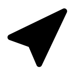 Minimalist Black Navigation Arrow Icon – Modern Solid Vector Symbol for GPS Pointer, Location Tracking, Map Cursor, and Digital User Interface UI Design Element