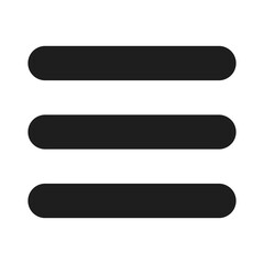 Minimalist Hamburger Menu Icon; Black Three Horizontal Lines Symbol for Mobile App Navigation, Website Menu Toggle, List View, and UI/UX Interface Design isolated on White Background