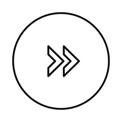 Minimalist Double Chevron Arrow Icon in Circle &ndash; Modern Black Outline Vector Symbol for Fast Forward, Next Step, Advance, and Digital Media Player Interface UI Design Element