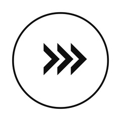 Modern Triple Chevron Arrow Icon in Circle &ndash; Minimalist Black Vector Symbol for Fast Forward, High Speed, Accelerated Progress, Next Level Navigation, and Dynamic Interface UI Web Design Element