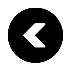 Minimalist White Left Arrow Icon in Black Circle; Bold Directional Symbol for Back, Previous Page, and Return Transition in Mobile UI isolated on White Background