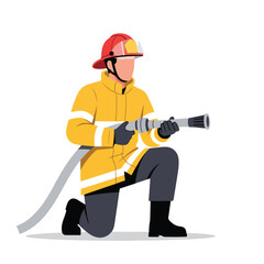 Firefighter Kneeling with Hose, Prepared for Emergency