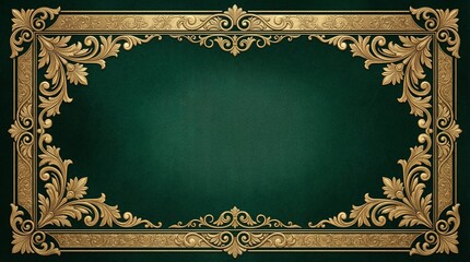 Dark emerald green background, gold frame border