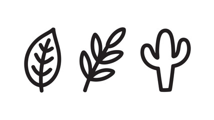 Simple Line Art Botanical Illustrations in Minimalist Style with Black Outline on White Background for Graphic Design