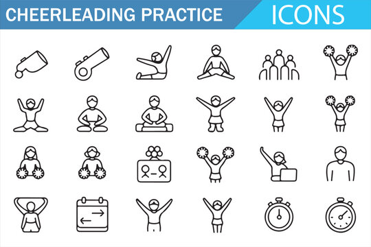 Team Cheerleading Training Outline Icons Set