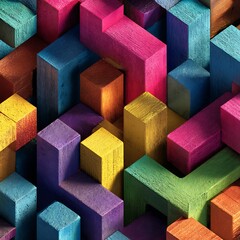 Colorful Geometric Wooden Blocks Abstract Arrangement photo background blue