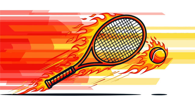 Vector illustration of a new year abstract background featuring a tennis racket and ball with a badminton shuttlecock and net design for a summer sports competition tournament - Powered by Adobe