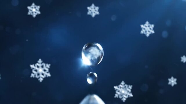Frozen Snowflake Ornament - A macro shot reveals a detailed frozen snowflake encased in clear ice, highlighting the intricate crystal structure.
