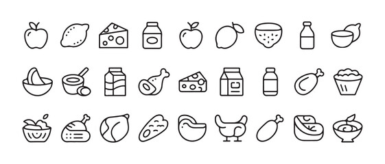 Minimal Line Fast Food and Grocery Icons Set. Black Outline Food Symbols Collection. Vector illustration eps 10