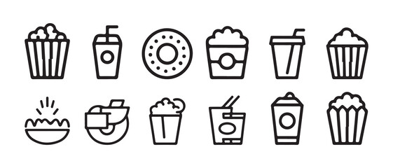 Minimal Line Fast Food and Grocery Icons Set. Black Outline Food Symbols Collection. Vector illustration eps 10