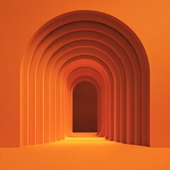 Orange Arched Corridor with Repeating Curves and Light abstract architectural photo