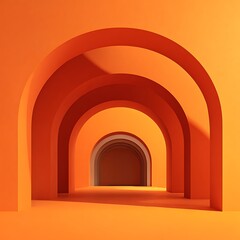 Orange Arched Hallway with Repeating Curves and Shadows abstract architectural photo