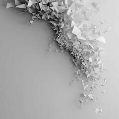 Photo White geometric shards disintegrating from a cluster on a light gray surface abstract