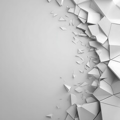 Photo White geometric fragments breaking apart along the right edge on a light gray background abstract