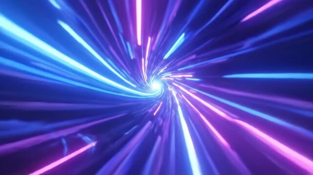 Abstract neon light streaks in a futuristic tunnel with vibrant colors.
