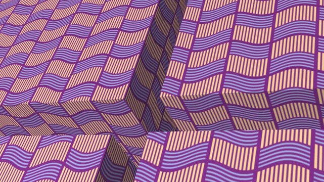 Wavy Geometric Pattern In Purple And Yellow Cubes abstract