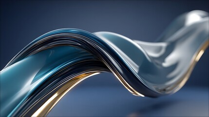 Twisted Metallic Ribbon with Blue and Gold Hues and Reflections swirl flow photo
