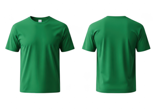 Green tshirt on transparent background front and back view isolated on transparent background - Powered by Adobe