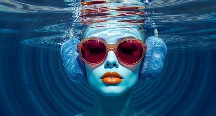 Surreal Submerged Portrait with Water Ripple Effect Mockup