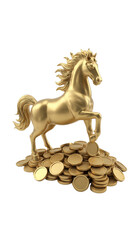 Golden Gallop Horse on a pile on gold coin for Chinese new year 2026 - isolated on transparent background