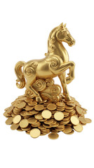 Golden Gallop Horse on a pile on gold coin for Chinese new year 2026 - isolated on transparent background