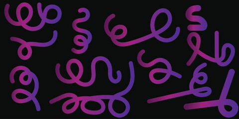 Group of abstract wavy lines with pink and purple gradient on black background Keywords