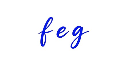 Blue cursive letters on white background