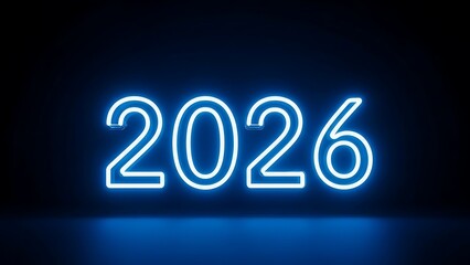 A neon sign displaying the year 2026 is illuminated against a dark background.