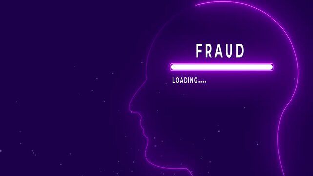Human Head Profile With FRAUD loading in Mind. Business creativity and Innovation concept. 4k video Abstract Illustration for creative thinking, strategic planning technology and Futuristic vision