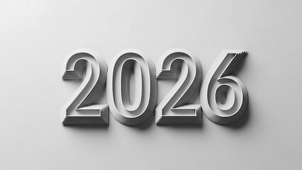 The year 2026 displayed prominently in silver on a plain white background