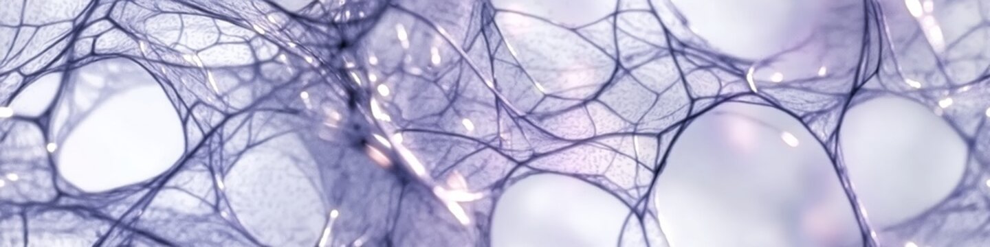 Dipeptide biomolecular network forming organic filamentous microstructure. Biomolecular network showing connected organic filamentous microstructure under a microscope