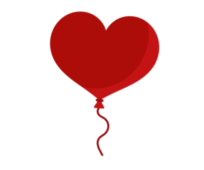 Red heart balloon with curly ribbon for valentines day, wedding, and greeting cards
