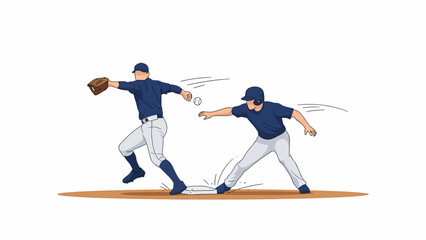 Baseball player sliding into base during close play