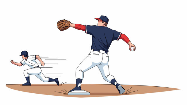 Baseball first baseman catching ball to out runner