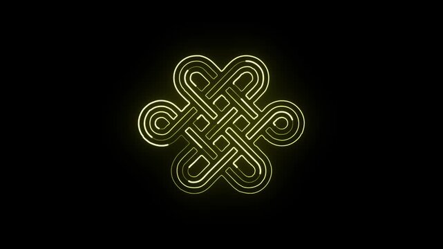 Glowing neon line knot icon with loop animation. Knot animation HD video isolated on black background.