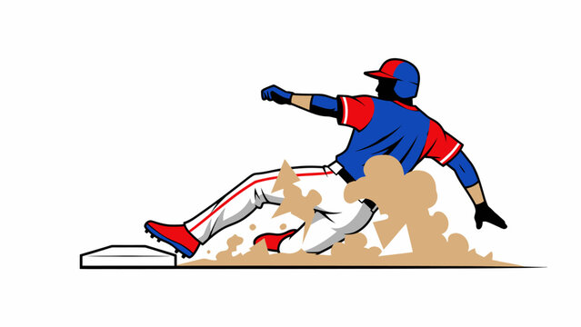 Dynamic slide action of baseball player into base