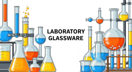 Laboratory glassware equipment and tools for science experiments isolated on transparent background