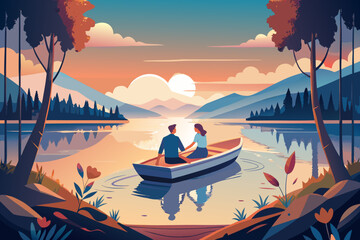 Couple rowing boat at sunset © freelancemoment