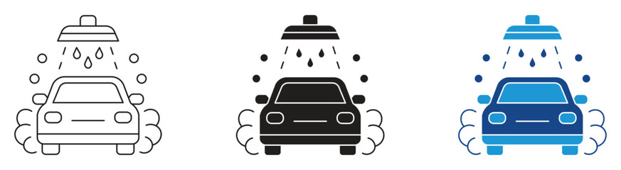 Car wash icon set. Car cleaning service, vector illustration.