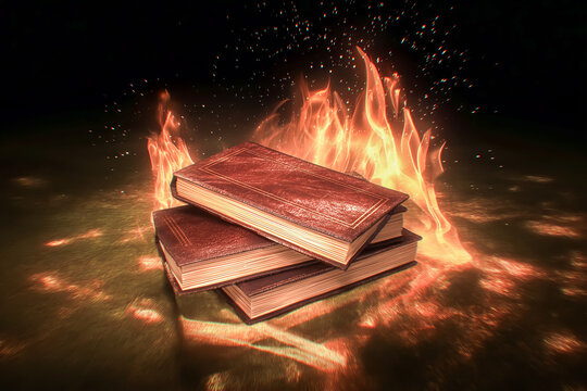 焼かれる本と火花―言論弾圧・情報統制イメージ