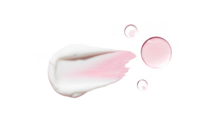 A smear of pink cream with droplets on transparent background for beauty product advertising and skincare routine