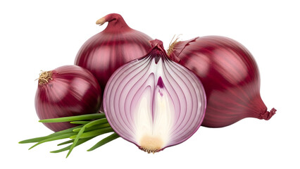 Fresh red onions displayed isolated on transparent background
