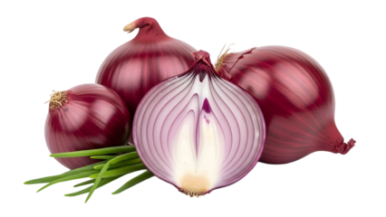 Fresh red onions displayed isolated on transparent background