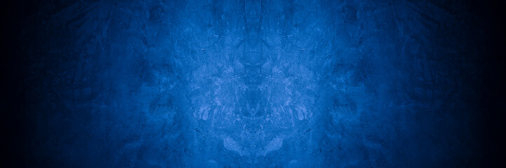 Old wall pattern texture cement blue dark abstract  blue color design are light with black gradient background.