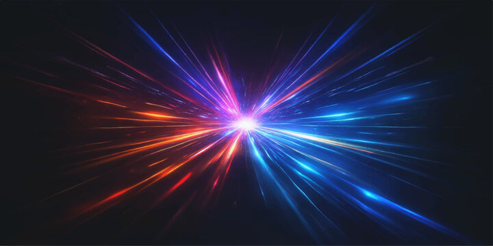 Abstract space design: A bright blue explosion of light with glowing stars and cosmic energy on a black background