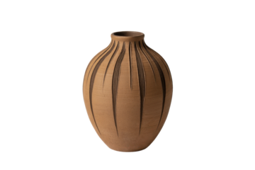 Earthenware vase with vertical line design