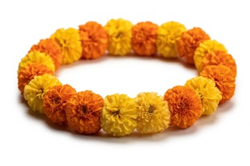 Marigold flower garland on white background
