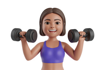 Woman lifting dumbbells, fitness 3D render